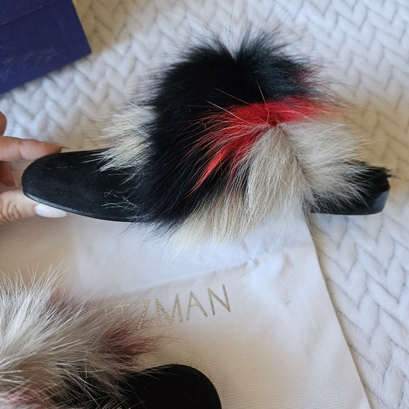 Stuart Weitzman Furgetit Fox Fur Flats Multicolored Mules Size M5.5 - Picture 8 of 17